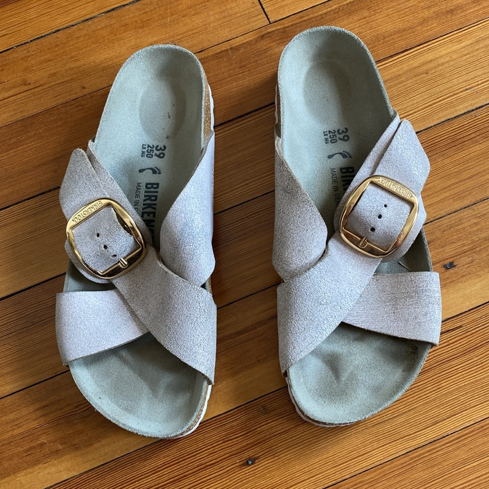 Birkenstock Siena Big Buckle Sandal EU39/US 8 in Shimmery Gold/Tan - Picture 2 of 15